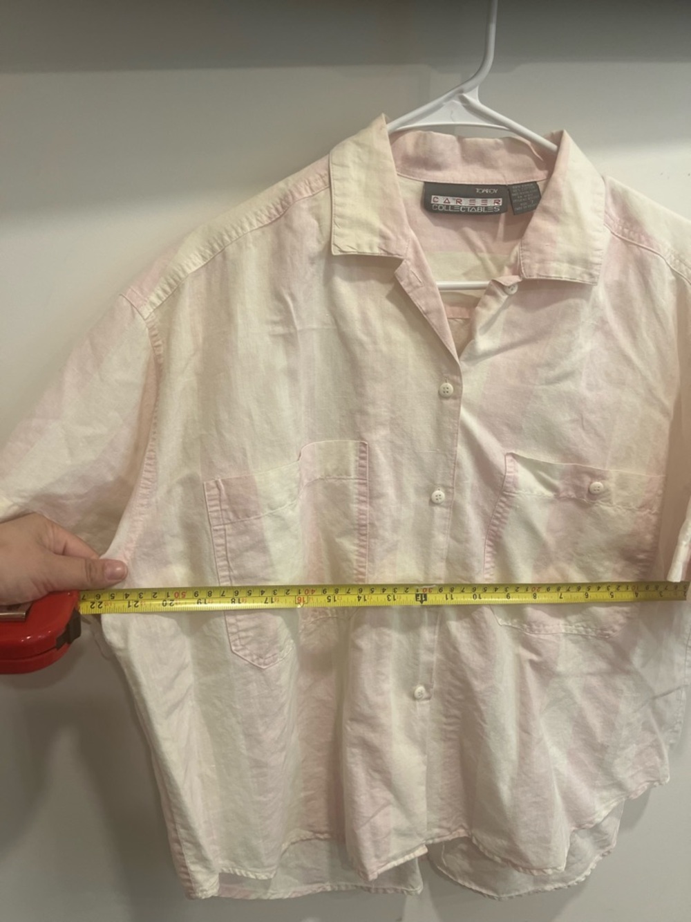 Vintage Pink and Cream Striped Short-Sleeve Button Shirt - Picture 7 of 7